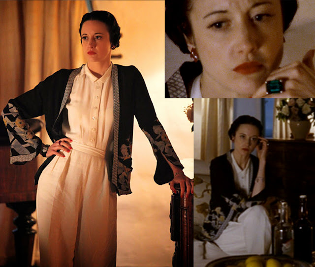 Fabulous Film Fashions W.E.  - Wallis - White Trousers & Blouse with Kimono Jacket 