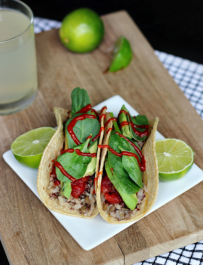 Jasmine Rice, Lentil, and Red Quinoa Tacos