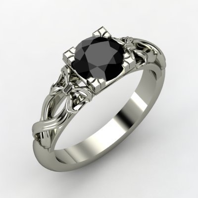 Design Round Black Diamond Platinum Engagement Ring with Diamond