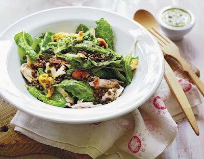 Chicken and lentil salad with caper dressing