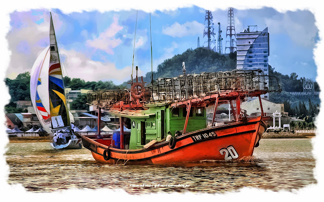 A fishermen boat and a yacht - Topaz clean 3.02