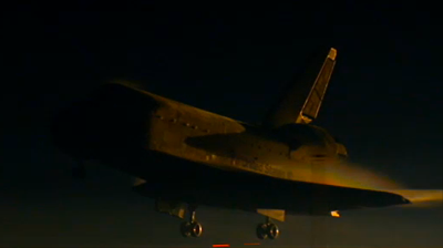 Atlantis – STS135 –Night landing of Atlantis, just before touch down. BBC 2011.