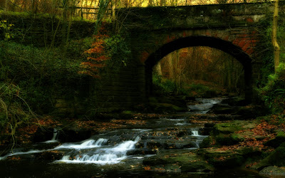 descenso-de-un-pequeño-rio-bajo-un-puente antiguo