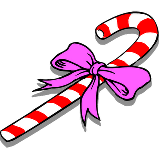 red and white candy cane Christmas decoration with flowers clip art image