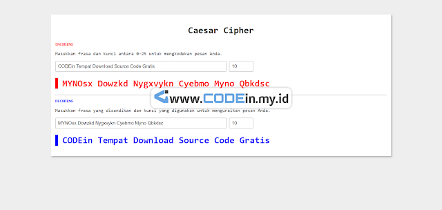 Tampilan Caesar Cipher Menggunakan JavaScript