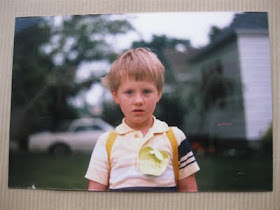 first day of school, name tag, backpack, haircut