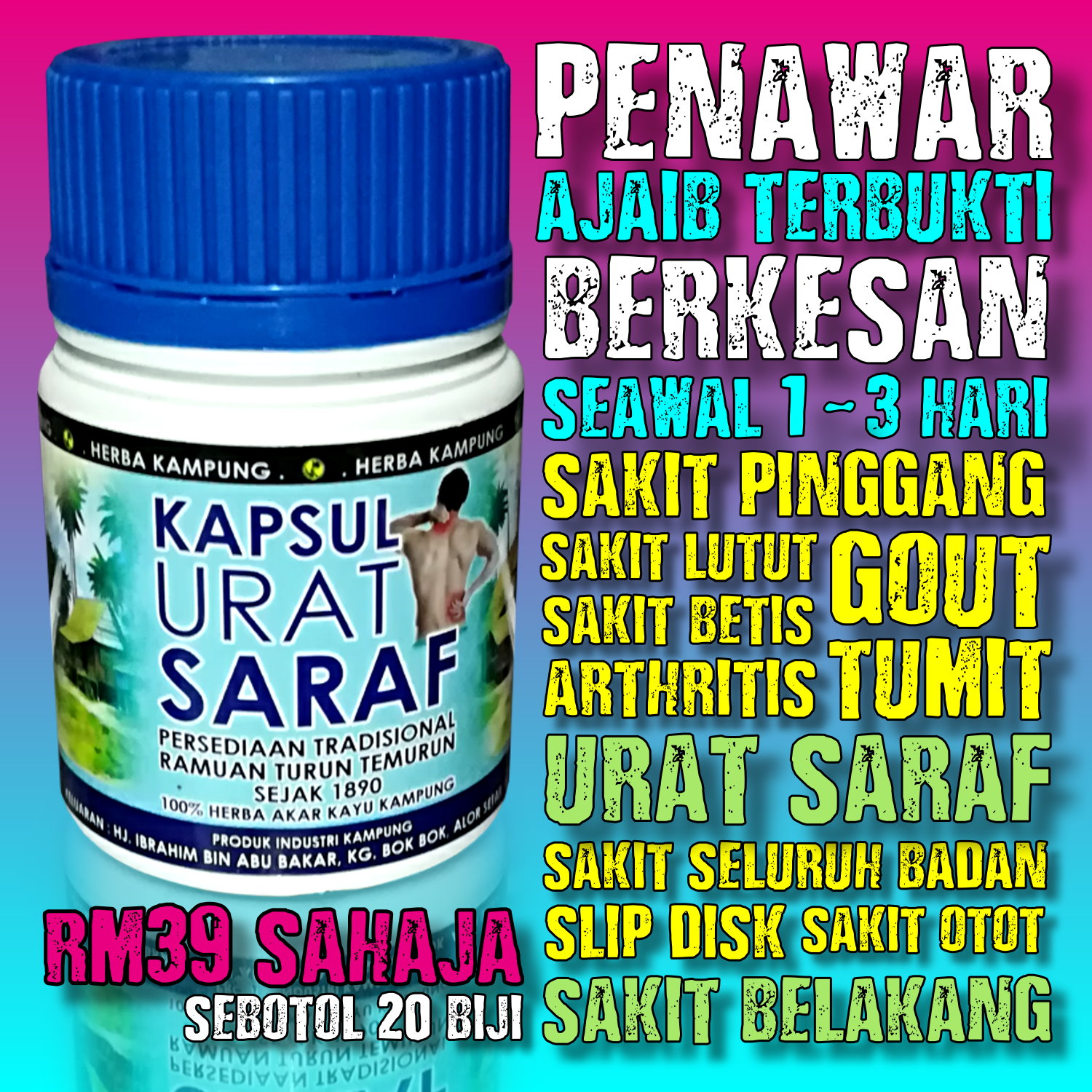 Kapsul Urat Saraf ( 100% Herba Akar Kayu Kampung )