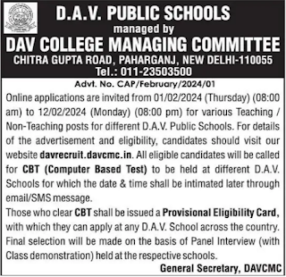 DAV Public School Recruitment 2024