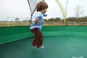 on the trampoline at Croft Farm Cottages