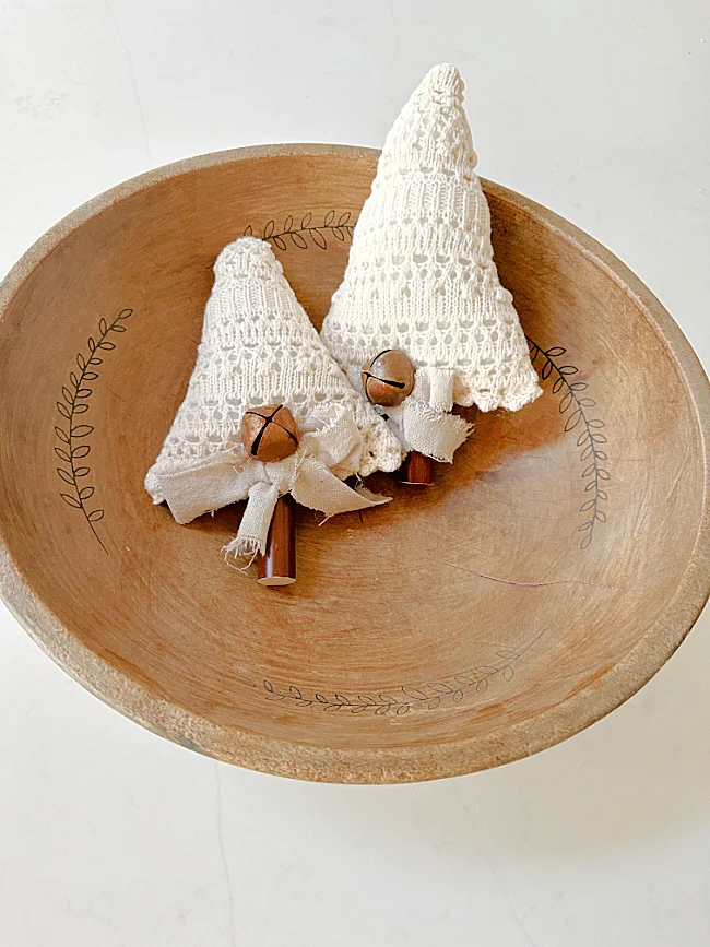 Christmas trees in a wooden bowl