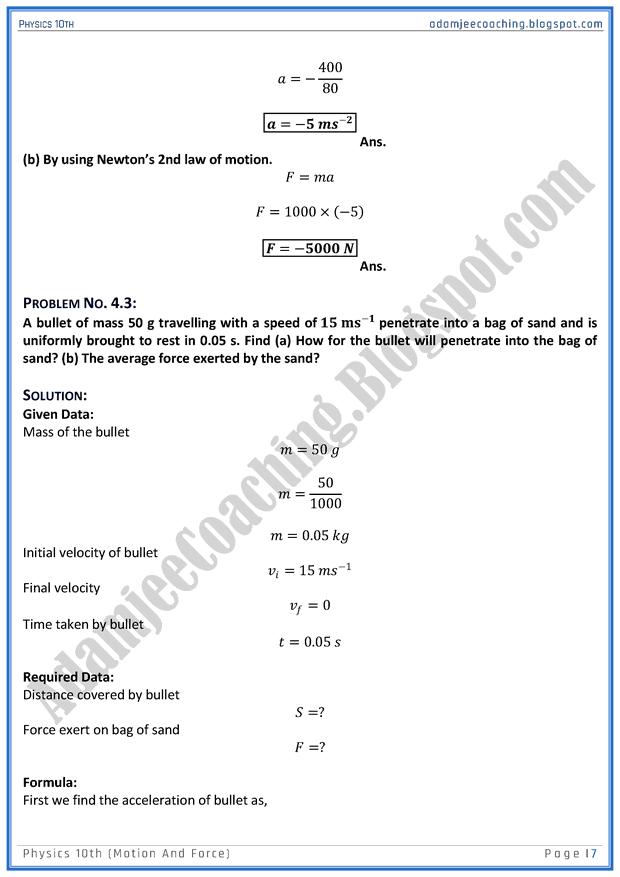 motion-and-force-solved-numericals-physics-10th