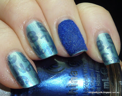 China Glaze Sci-Fly By with China Glaze Strap on Your Moon boots and flocking