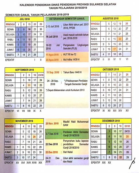 Kalender Pendidikan 2019 2019 Provinsi Sulawesi Selatan