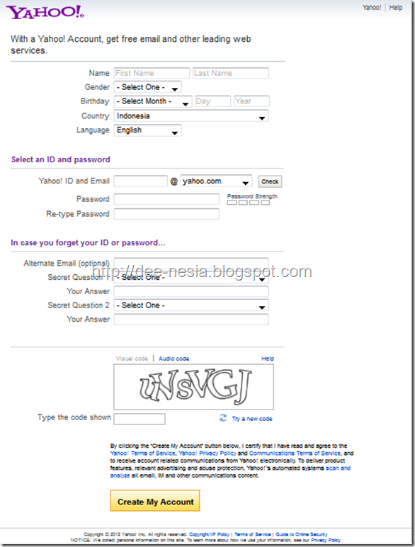 Isi data membuat email Yahoo Isi data membuat email Yahoo