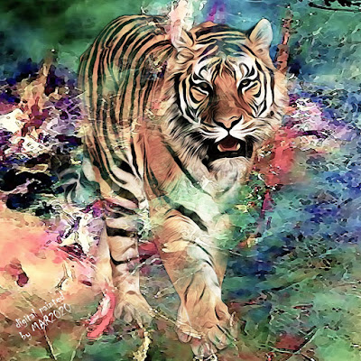Calm Walking Tiger in Digital Acrylic Painting