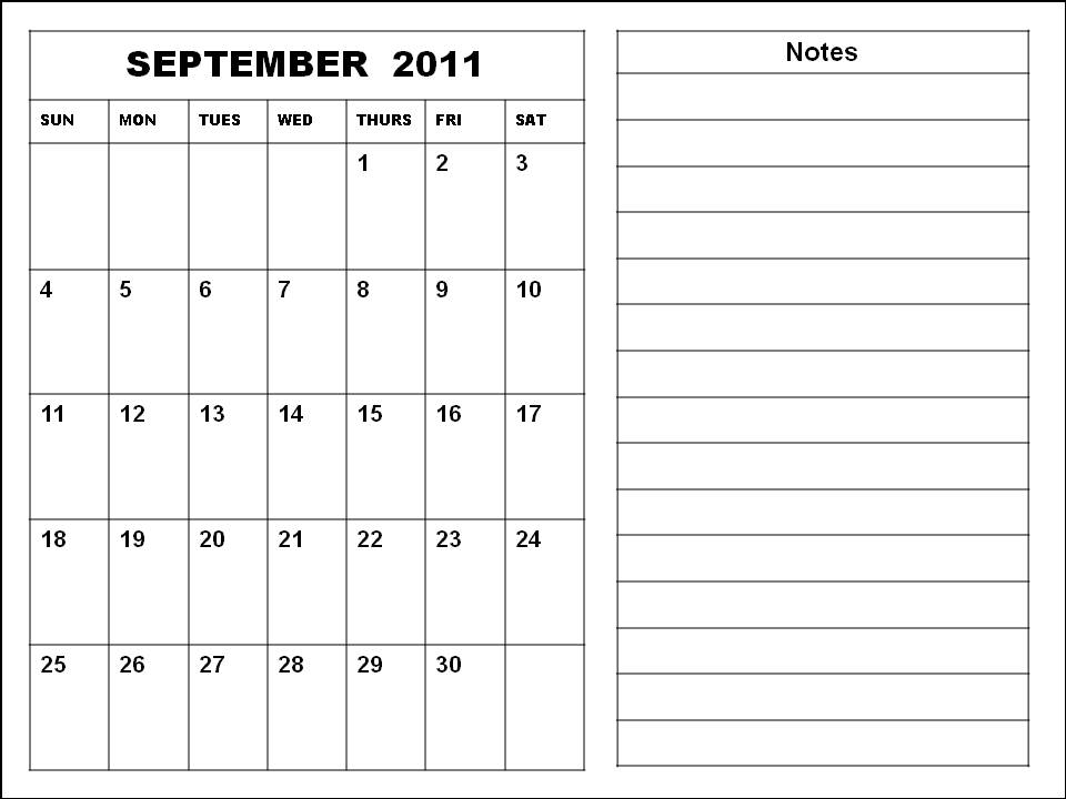 september 2011 blank calendar. printable calendar diary