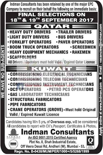 Major EPC Company Jobs for Qatar & Kuwait