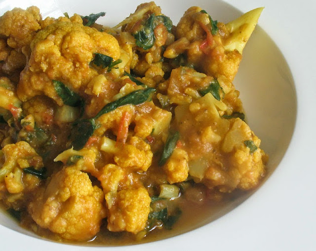 gently simmered cauliflower in tomato gravy