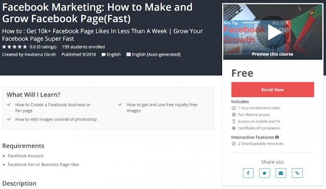 [100% Free] Facebook Marketing: How to Make and Grow Facebook Page(Fast)