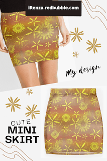 Yellow flowers on brown Mini Skirt.