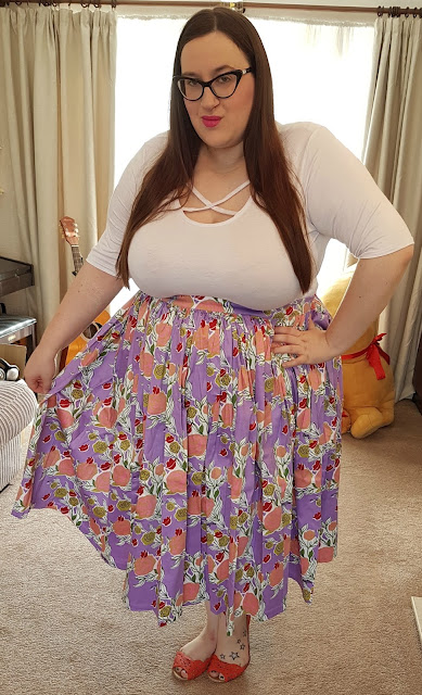 plus size PUG Jenny Skirt in Mary Blair Lips and Roses Print