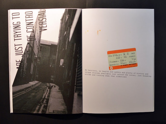 publication, zine, urbex, abandoned, inbetween places, found objects, ephemera, explore, psychogeorgraphy, manchester, situtationist, abandoned, derelict, hospital, train tickets, windows, urban, wanderings, city, flux, the everyday, question normality, intervention art, graphic design