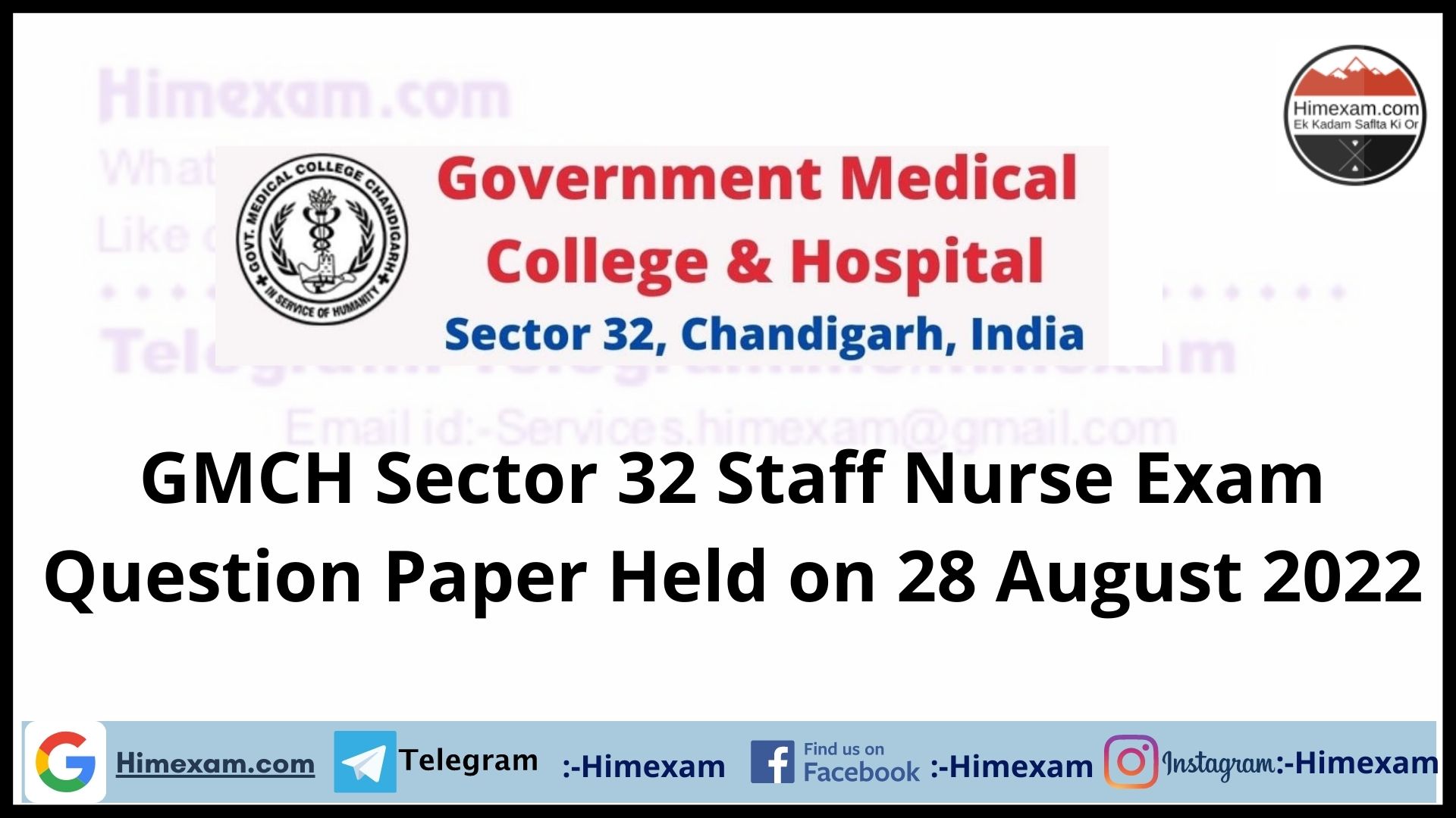 GMCH Chandigarh Sector 32 Staff Nurse Exam Question Paper Held on 28 August 2022