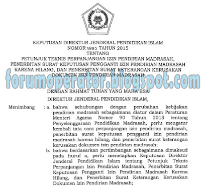 Download Juknis Perpanjangan Izin Pendirian Madrasah