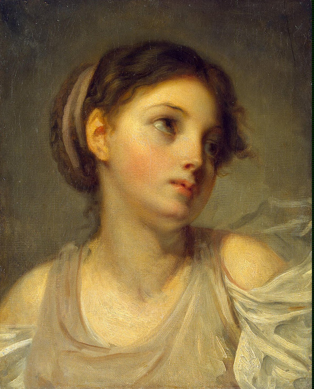 Young Girl in a Lilac Tunic by Jean-Baptiste Greuze - Portrait Paintings from Hermitage Museum