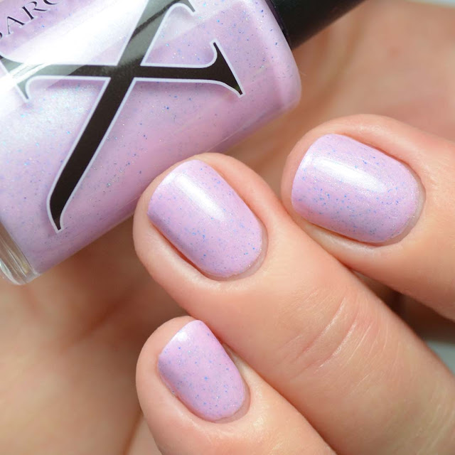 orchid nail polish with flakies three finger swatch