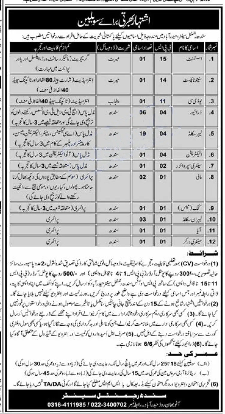 Jobs in Pak Army Sindh Regimental Center