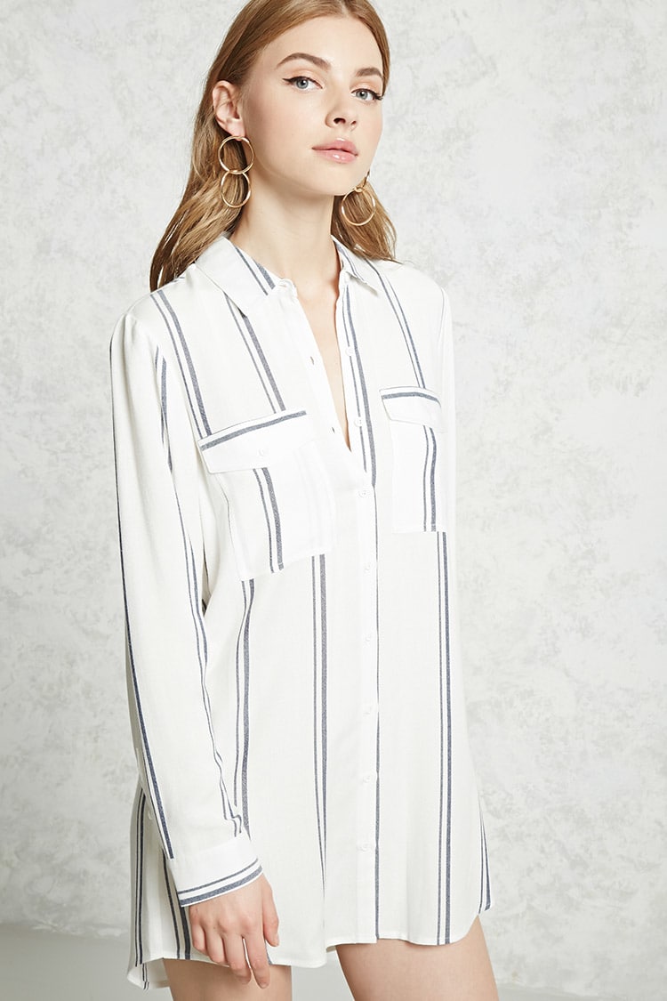 White Boxy Striped Shirt Dress