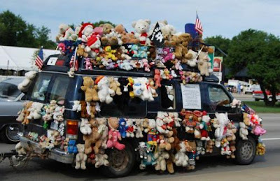 Van Covered with Stuffed Bear Road Kill