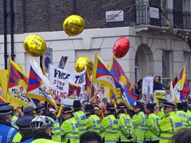 pro-Tibet protesters in Bloomsbury Square