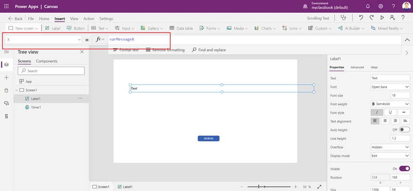 scrolling text in powerapps