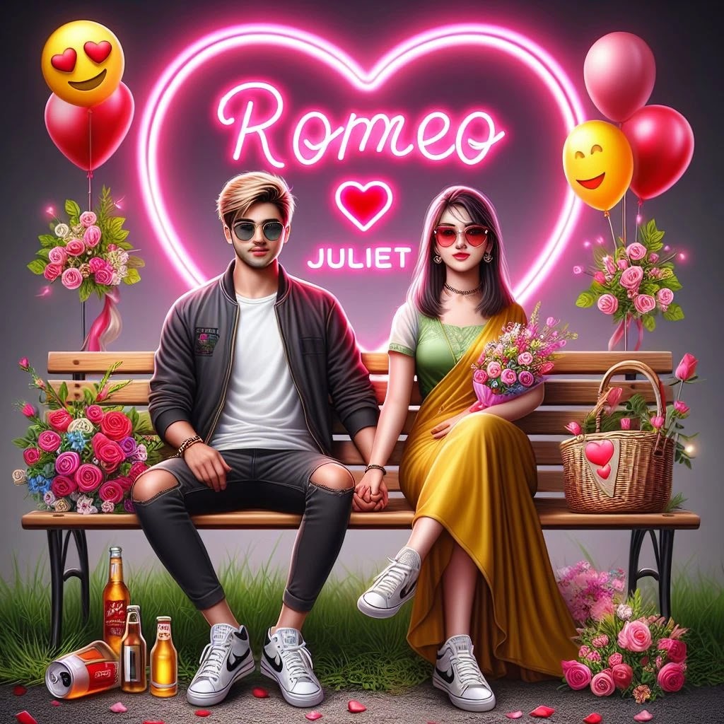 21-Year-Old Couples Embrace with 'Romeo❤️ Juliet' in Neon Love