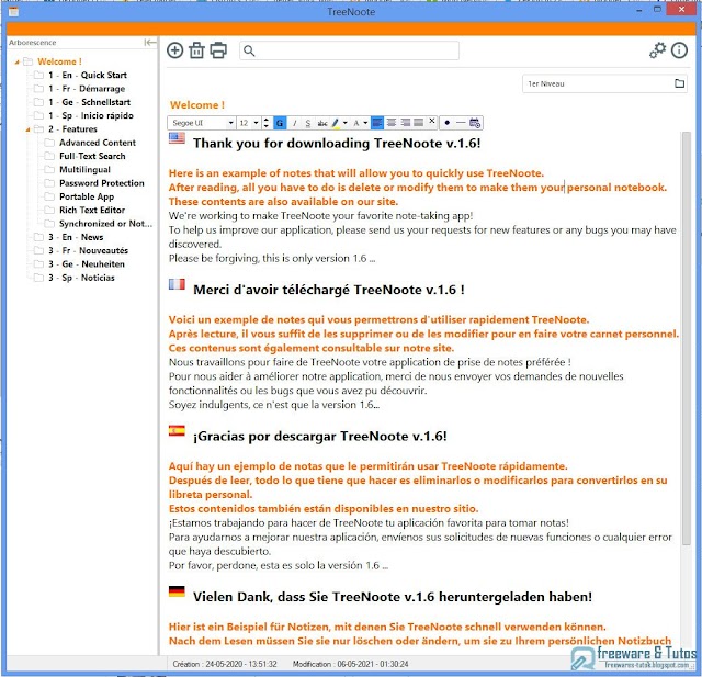 TreeNoote : un logiciel portable de prise notes à (re)découvrir