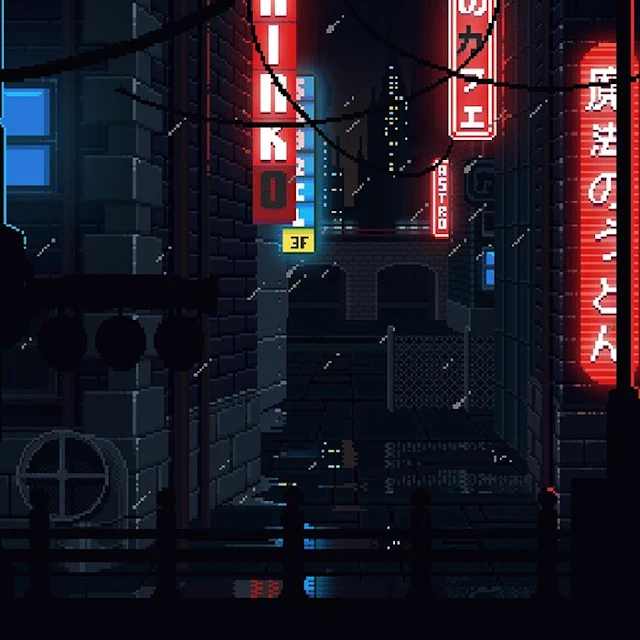 8 Bit Retro Japan Raining At Night Wallpaper Engine