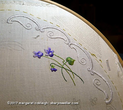 Society Silk Violets: more of the completed embroidered edge in white Japanese silk floss