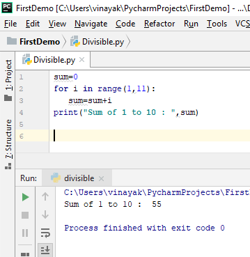 Example of sum of numbers 