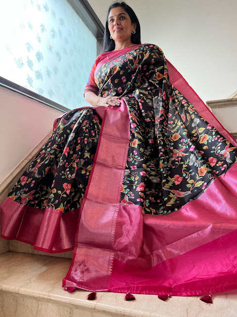 Embrace the Kaleidoscope of Colors in a Pashmina Silk Digital Floral Print Saree
