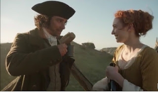 Demelza filling Ross Poldark's drink outside his mine Wheel leisure season1