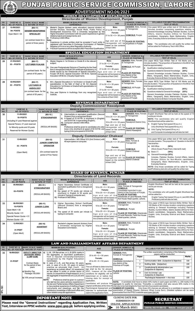 Punjab Public Service Commission PPSC Jobs 2021, jobspk14.com