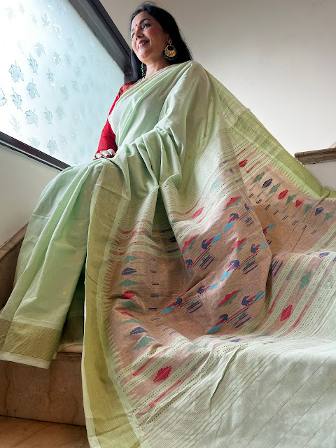 Elegance in Green: The Timeless Allure of Handloom Cotton Paithani Saree