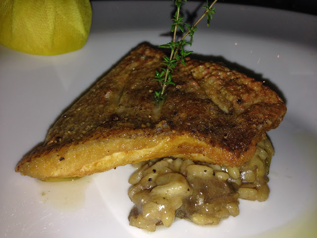 Crispy Red Snapper, Porcini Mushroom Risotto, Extra Virgin Olive Oil, Lemon