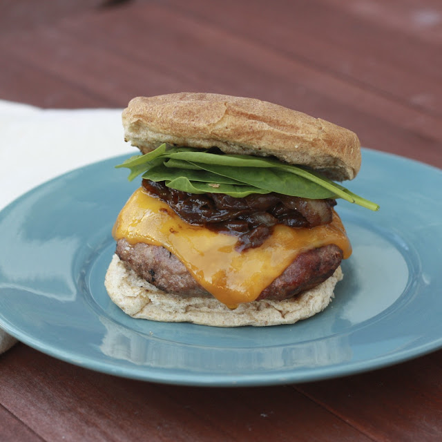 Kentucky Style Turkey Burgers with Redeye Bourbon Onions and Cheddar | The Sweets Life