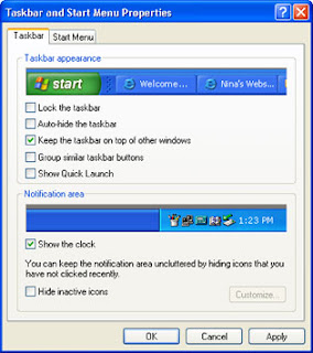 Taskbar and start menu properties