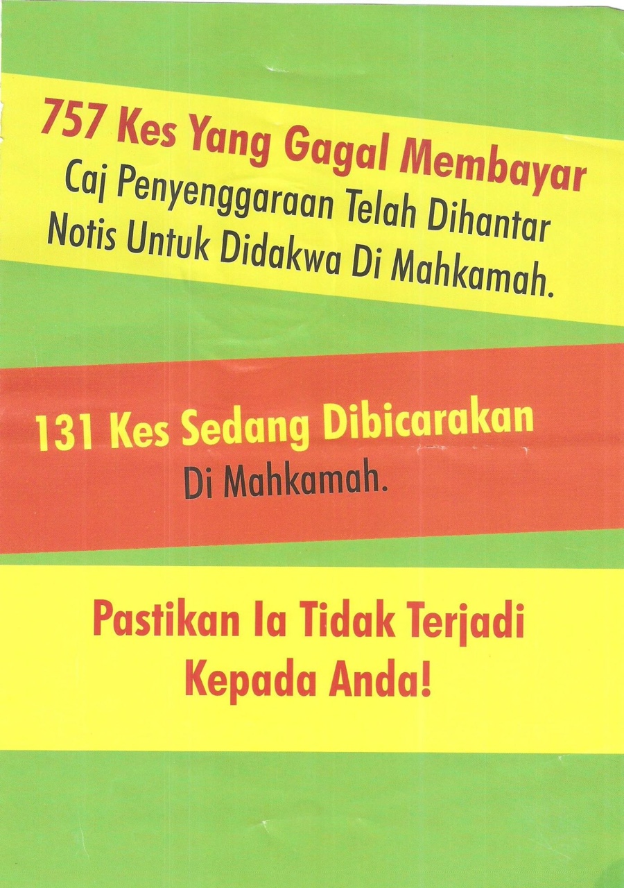 MENAMPAL NOTIS MAKLUMAN KEPENTINGAN MEMBAYAR YURAN 