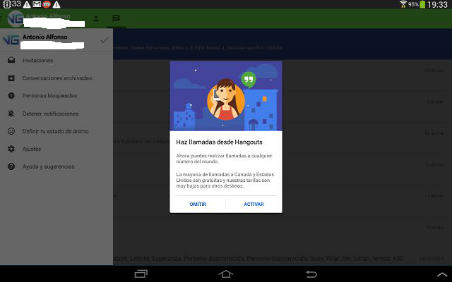 Google Hangouts App se actualiza , ahora muestra los créditos para realizar Llamadas de voz (descarga APK)