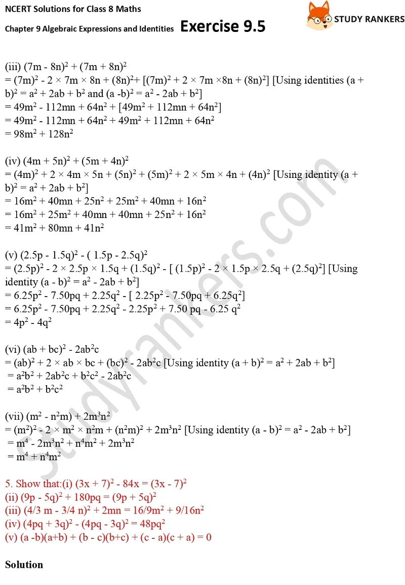 NCERT Solutions for Class 8 Maths Ch 9 Algebraic Expressions and Identities Exercise 9.5 5